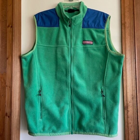 VINEYARD VINES Shep Vest Fleece Zip Front Sleeveless Green Blue Mens L - Picture 1 of 16